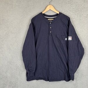 Tyndale FR Shirt Mens 2XL Navy Henley Flame Resistant Workwear Cat2 Made In USA